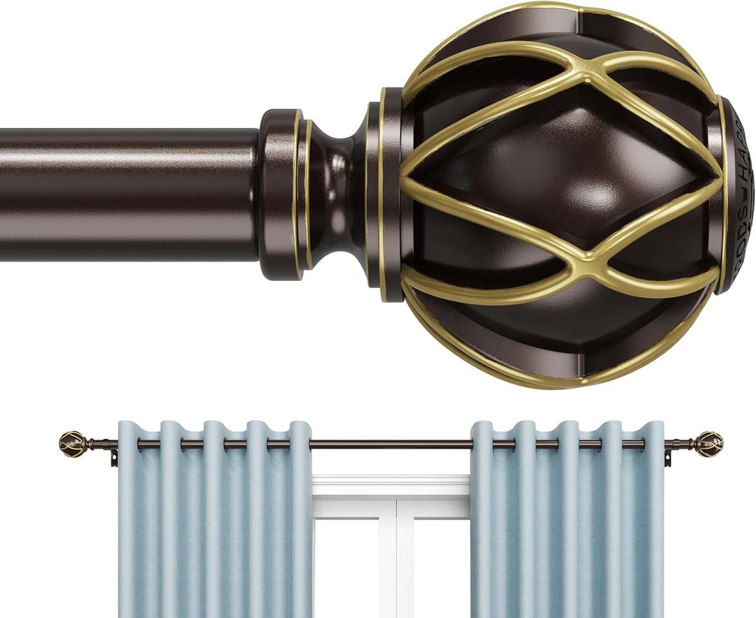 Curtain Rod 120 inch, 128-inch Rod,Adjustable Length Heavy Duty Decorative Finials Diameter 7/8 inch,Bronze