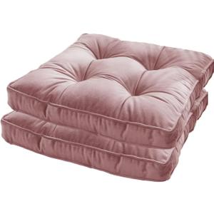 2 Pack Chair Pads with Ties Soft Velvet Seat Cushions Kitchen Dining Car Seat Floor Pillows Square Tatami Meditation Pad, Pink, 15.7x15.7x2.4