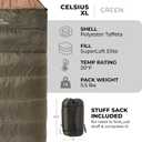 Teton Celsius XL +20F Sleeping Bag; Cold Weather Sleeping Bag; Great for Family Camping; Free Stuff Sack, Green, Right Zip