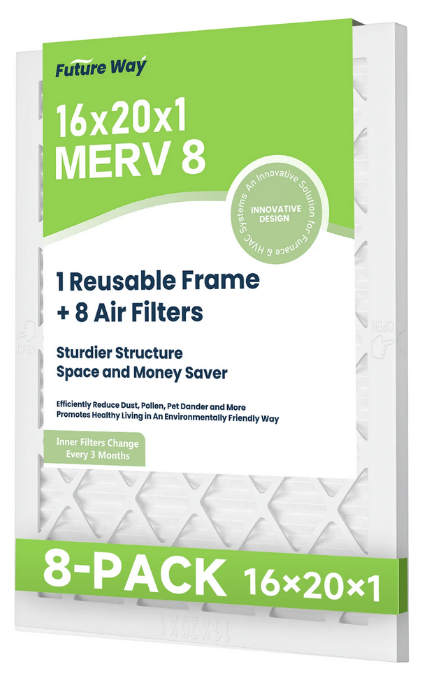 Future Way 16x25x1 Air Filters, 1-Pack with Reusable Frame, MERV 8, MPR 700 AC Furnace Filters, Space Saving & Cost-effective