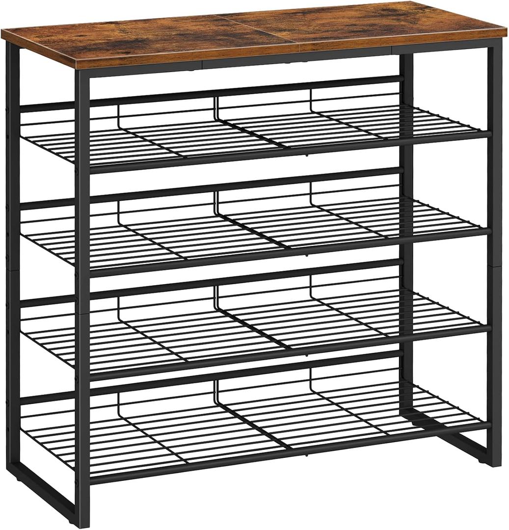 HOOBRO Shoe Rack, 5 Tier Shoe Organizer for Front Door Entrance, Shoe Shelf with Adjustable Tilt Angle, Holds 16-20 Pairs, for Entryway, Garage, Closet, Rustic Brown and Black BF08XJ01