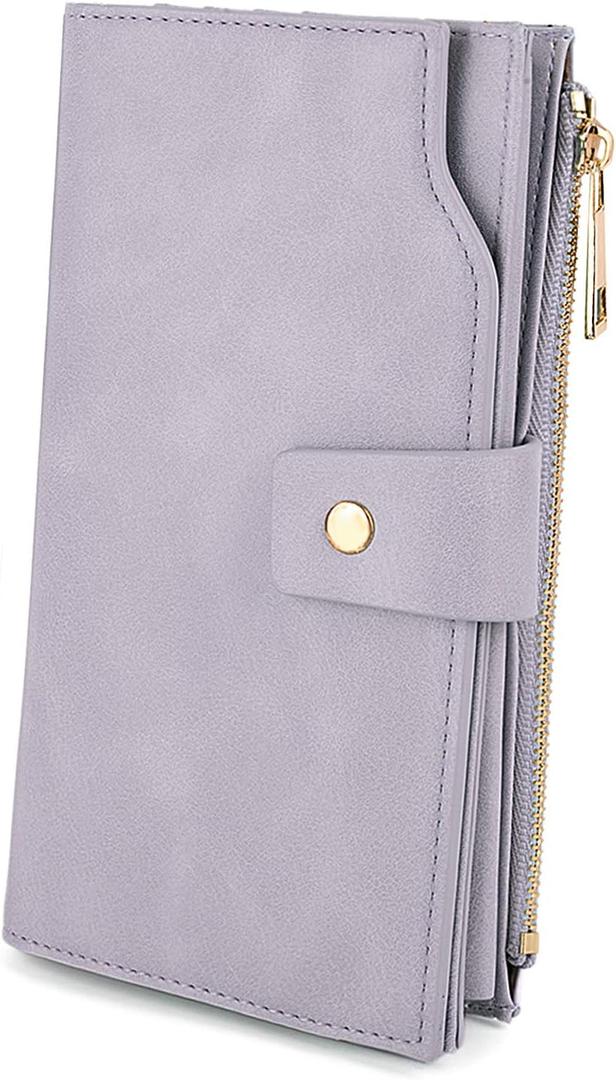 UTO Wallet Women Vegan Leather Wristlet Snap Long Purse Credit Card Holder Elegant Clutch (Thistle Purple)