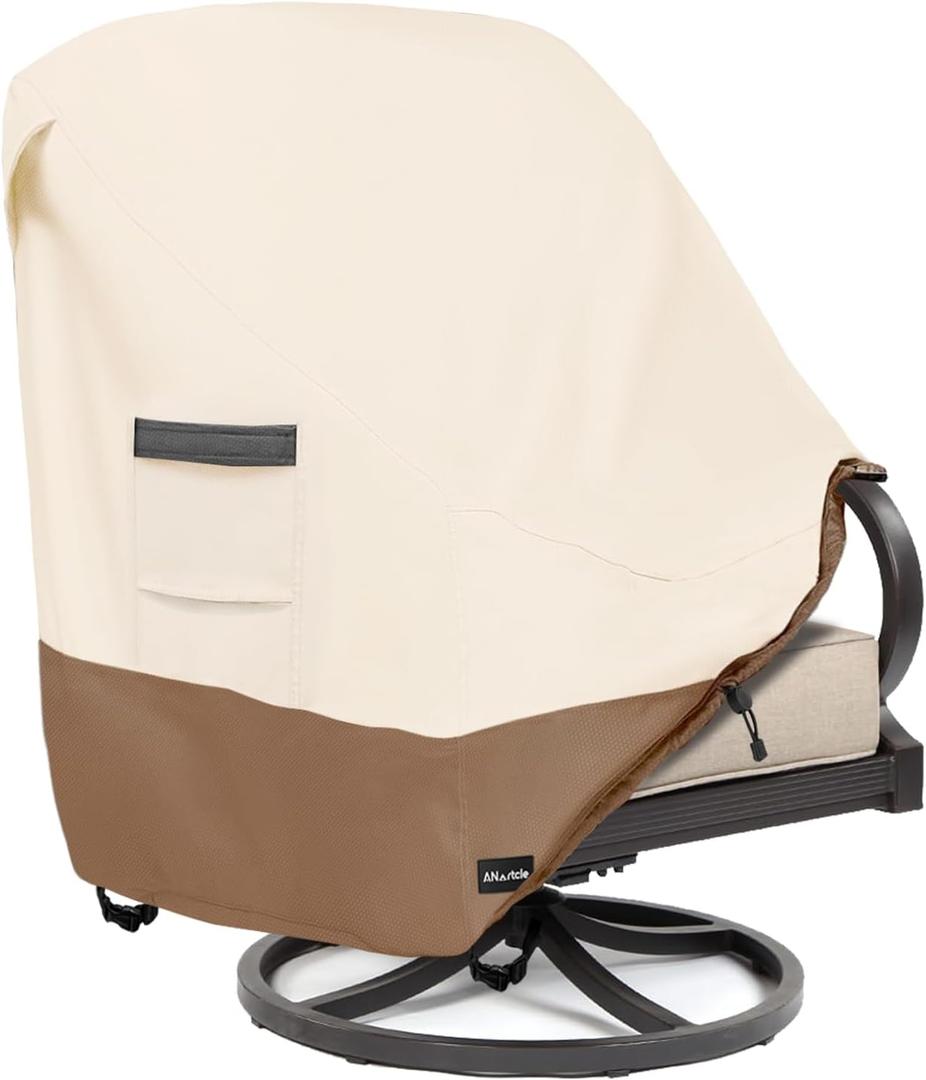 ANartcle Patio Chair Covers,600D Waterproof Heavy Duty Outdoor Lawn Furniture Covers,Patio Swivel Chair Covers for Outdoor Furniture,(35W x 37D x 36H inches) Beige&Brown