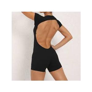 Women's Backless Bodycon Jumpsuit Short Sleeve One Piece Outfits Black S