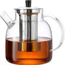 1400ml/47oz Durable Glass Teapot with Infusers for Loose Tea, Heat Resistant Stovetop Safe Tea Pot Maded of Thick Borosilicate Glass, Multifunctional for Loose Tea Bag