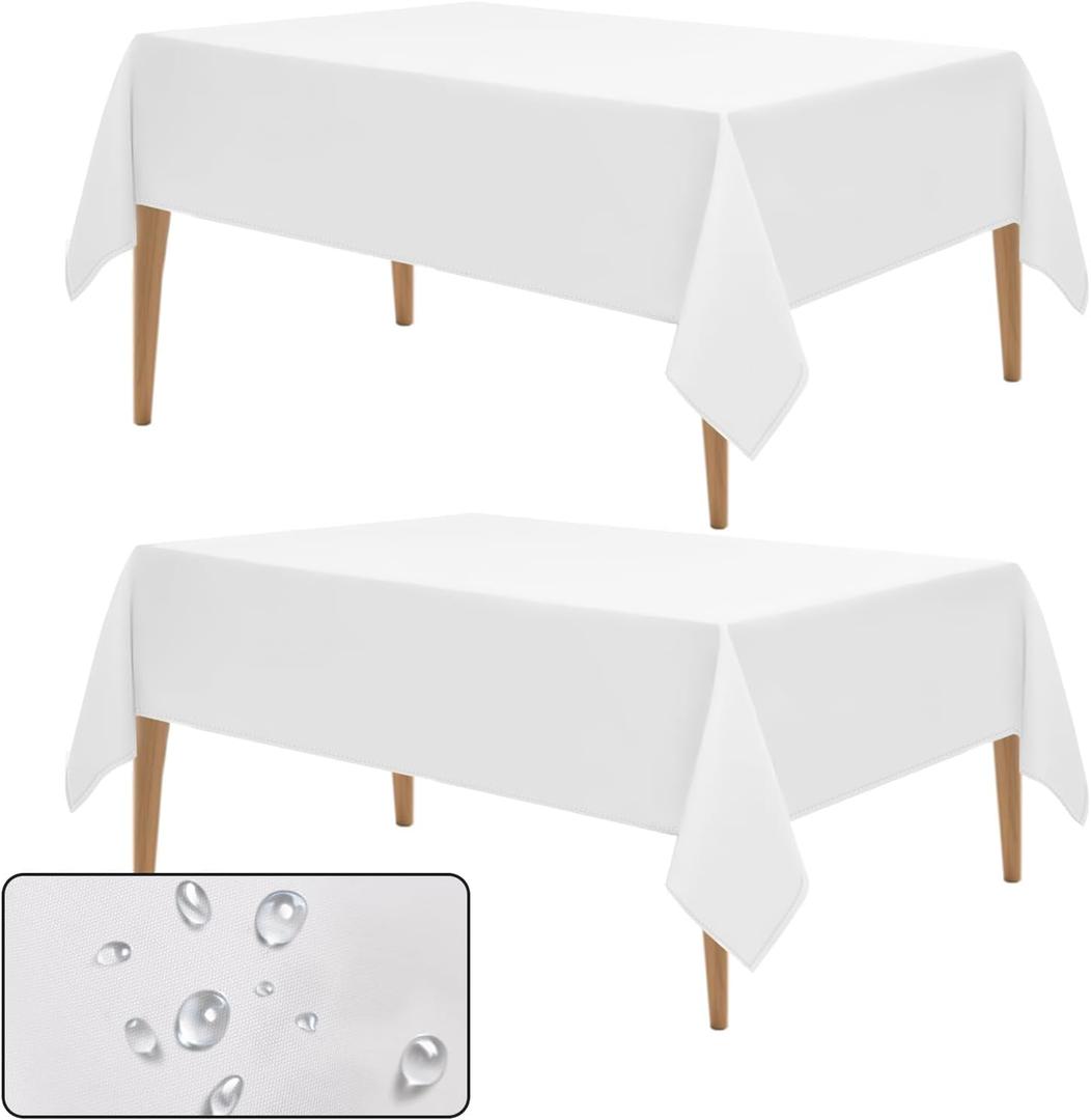 DRESSMAKER 2 Pack Waterproof Faux Linen Tablecloths - White Table Cloth Rectangle 60x102 Inches, Fits 6ft Table for Weddings, Buffets, Parties & Dining