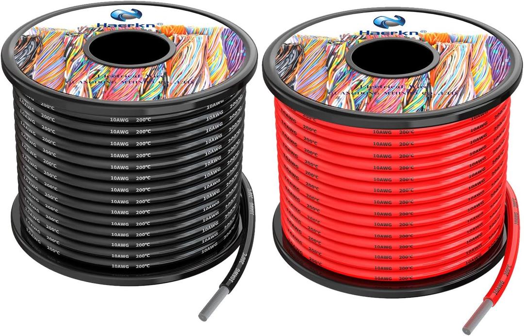 10 awg 5.2mm Silicone Electrical Wire Cables 50 Feet [25ft Black and 25ft Red] 10 Gauge 600V Soft and Flexible Hook Up Oxygen Free Stranded Tinned Copper Wire Model Battery Cable