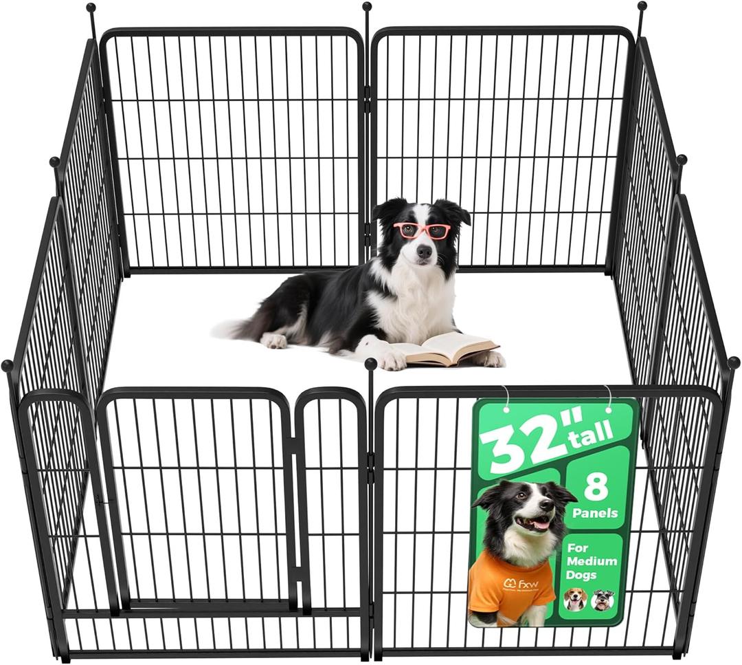 FXW Rollick Unleashed Dog Playpen for Indoor, Yard, RV Camping, 32 inch 8 Panels for Small and Medium Dogs Patented (Black)