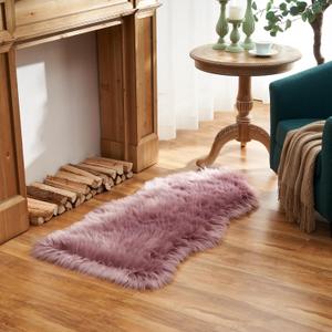 EasyJoy Ultra Soft Fluffy Shaggy Area Rug Faux Fur Rug Chair Cover Seat Pad Fuzzy Area Rug for Bedroom Floor Sofa Living Room (2 x 4 ft Sheepskin, Light Purple)