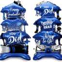 Jenaai 2 Pcs 37" Blue and Silver Graduation Caps Foil Balloons Giant Self Standing Congrats Grad Diploma You Did It Theme Balloons for Class of 2026 Graduation Party Decoration Supplies
