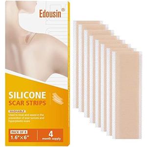 Silicone Scar Strips 1.6" x 6 - 8 Pcs, Reusable Scar Removal Tape for Keloid & Hypertrophic Scars, Medical-Grade Silicone Sheets for Acne, Surgery, Burn Scars, 4-Month Supply