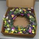 J'FLORU Spring Wreaths for Front Door 22 Inch Artificial Summer Wreath Daisy and Lavender Wreath with Wildflowers for Home Wall Farmhouse Springtime Easter Holiday Party (Multicolor)