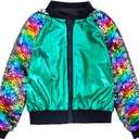 Girls Flip Sequin Jackets Kids Rainbow Sparkle Outwear Toddler Boys Glitter Sleeve Shiny Metallic Coat Birthday (Green, XXXL)