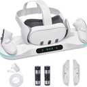 Charging Dock for Meta Quest 3, Auto-Clamping VR Charging Stand for Quest 3 VR Headset and Controllers, Magnetic Fast Charging Station Accessories with 2 Rechargeable Batteries, LED Indicator