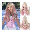 Kaneles Blue Wigs for Women Long Curly Wavy Soft Heat Resistant Synthetic Fiber Party Cosplay Accessories Wigs(Blue)