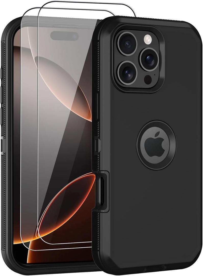 for iPhone 16 Pro Max Case,with 2 Screen Protector Heavy Duty Drop Protection,Full Body 3 Layer Rugged Shockproof Dust-Proof Protective Phone Cover for Apple iPhone 16 Pro Max (Black)