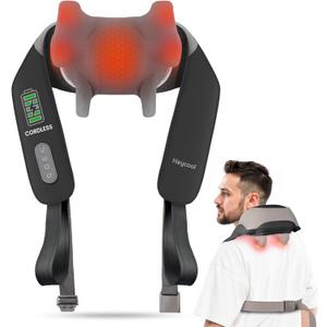 Heycool Cordless Neck Massager with Heat, Shiatsu Neck Shoulder Massager for Pain Relief Deep Tissue, 2 Heating Areas, 3 Modes Kneading Back Massager Presents/Gifts for Women, Men