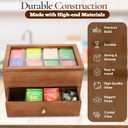 Wooden Tea Bag Organizer with Drawer Tea Storage Box with 16 Compartments, Tea Caddy and Teabag Holder for Countertop or Kitchen Tea Station Display Rustic Wood Tea Organizer