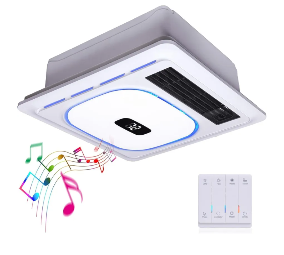 4 In1 Bathroom Exhaust Fan with Bluetooth Speaker & Heater 1800W, 180 CFM 1.0 Sone Bath room Exhaust Fan with LED Light-4 RGB Modes, Controller,Ventilation,Easy Install for Bathroom, Home