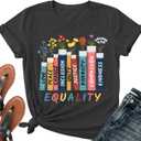 Read Book Shirt for Women-Reading Teacher Tee Tops Pink Flower and Butterfly Short Sleeve Cute Book Shirt