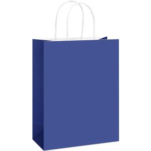 REMTAP Gift Paper Bags 84.510.5 50Pcs Kraft Bags with Handles Bulk Gift Bag for Wedding Party Craft Retail Packaging, Shopping, Party Favor, Retail Bag (Blue-M-50pcs, 8 * 4.5 * 10.5)