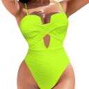 SOLY HUX Women's One Piece Swimsuit Push Up Wrap Front Cutout Bathing Suit Tummy Control Swimwear (Plain Yellow) S