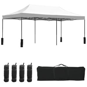 10x20fT Pop-Up Canopy Tent – Adjustable Height Outdoor Gazebo, Quick Setup with Sandbags, Ground Stakes & Ropes, Perfect for Outdoor Activities, White