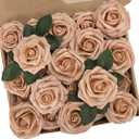 N&T NIETING Artificial Flowers, 50pcs Foam Roses Fake Brown Flowers for DIY Wedding Bouquet Party Baby Shower Decoration Home Display,Dusty Brown