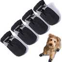 Dog Shoes Dog Boots & Paw Protector, Anti-Slip Sole Winter Dog Booties with Reflective Straps Dog for Small Medium Dogs 4PCS (Black, Size 5: 1.77"(Width)