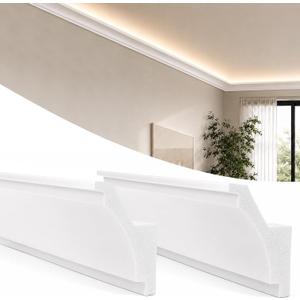 moonoom 14 Pack 55 Ft Ceiling Crown Molding Trim, High Impact Ceiling Decorative Moulding, Room Top Light Strip Crown Molding for Ambient Home Bedroom Living Room Lighting (Style A)
