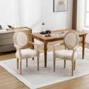 GDFStudio French Solid Wood Dining Armchairs Set of 2, Beige Upholstered Linen Seats with Carved Arms, Rubberwood Legs, Vintage Country Inspired Chairs for Dining Room or Kitchen, 21.66"