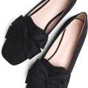 SAILING LU Women's Faux Suede Square Toe Ballet Flats Bowknot Shoes Women Dressy Comfortable Slip-On Loafers Ballerina Flats (Black, M) 41