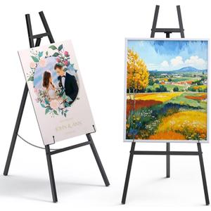 Metal Easel Stand Adjustable Heavy Duty Metal Display Eassel for Wedding Signs, Posters, Paintings & Commercial Displays Sturdy Art Easel with Secure Chain (Black), 2.34 x 17.55 x 4.68 inches