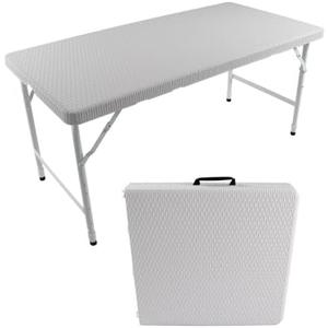 Rattan Folding Table 4ft Heavy-Duty Portable Outdoor Picnic Table for Party Dining Camping Tables with Handle(White)