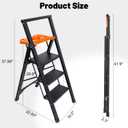 Aluminum 3 Step Ladder with Tool Tray - 600lbs Heavy Duty Lightweight Step Stool with Extended Handrails, Work Platform for Home Maintenance & DIY Projects (Black&Orange)