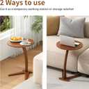 C Shaped End Table, Small Round Side Table for Couch, Slide Under Sofa Tray Desk for Living Room Bedroom, Solid Wood TV Tray Table for Narrow Space (15 Chestnut)