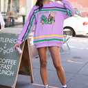 DUTUT Mardi Gras Sweatshirt for Women: Mardi Gras Shirt Sequin Sparkly Crewneck Sweater Carnival Party Pullover Top (Small, Purple)