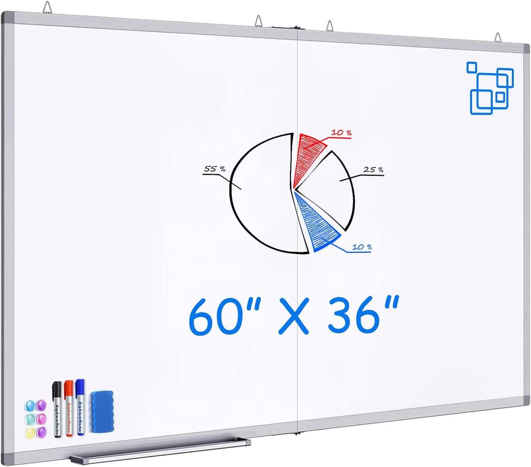 White Board Dry Erase 60 x 36maxtek Large Magnetic Whiteboard 5' X 3' Dry Erase Board Foldable with Long Marker Tray for Wall-Mounted Aluminum Memo Board Supplies for Class Office & Home