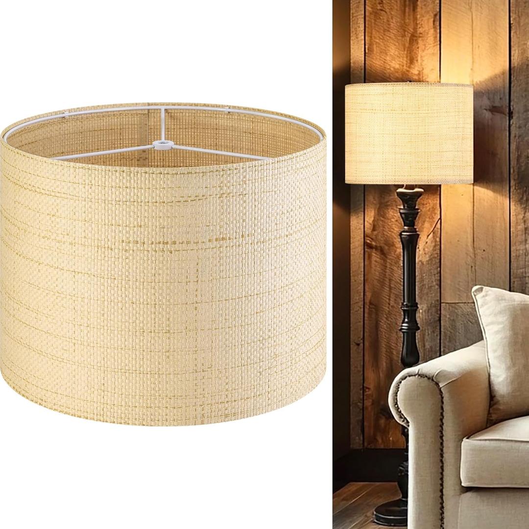 GO&SO Large Drum Lamp Shades Woven Lampshades Barrel Shape, 16" L x 12" H (E26 Spider),Farmhouse Lampshades For Floor Lamps & Table Lamps, Hand Crafted Replacement Lamp Shade, Easy Assembly Required