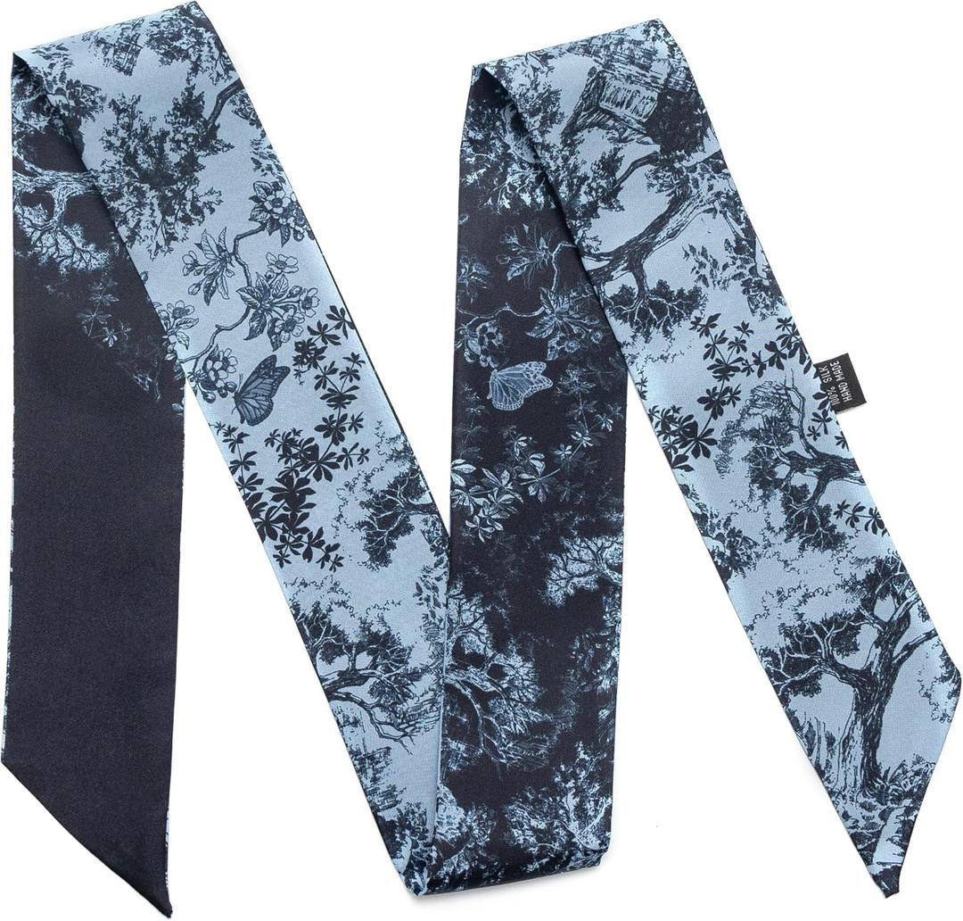 100% Mulberry Silk Scarf for Women Neck, Handbags,Bags, Purse, Hair Head Ribbon Skinny Scarf Silk Headband Scarf (Pattern63)