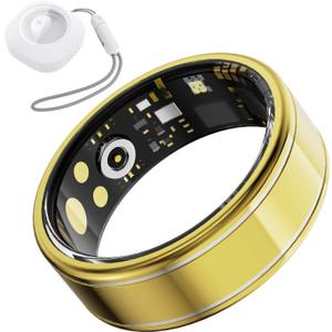 Health Fitness Tracker Ring for Women Men Smart Ring with Heart Rate, SpO2, Blood Pressure, Sleep Monitoring with Charging Case,Remote Photography, Family Care, No Subscription Fee (Gold 11)