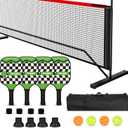 Pickleball Set with Net and Paddles, 4 Player Set, Brown Wooden Paddles, 22FT Portable Net, 6 Balls, 4 Ball Retrievers, 4 Replacement Grips