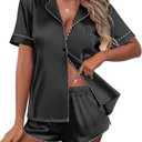 Ekouaer Silk Satin Pajama Sets Contrast Piping Pj Sets Button Down Lounge Sets Bridal Wedding Honeymoons, Small