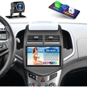 2+64G Radio for Chevrolet Aveo Sonic 2012-2016 Android 15 CarPlay Car Stereo 9'' Touch Screen Compatible with Android Auto AHD Backup Camera Bluetooth FM RDS GPS WiFi