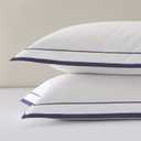 White King Pillow Shams Set of 2, 100% Cotton Luxury Hotel Pillowcases with Navy Embroidered Double Border, Soft Smooth Elegant Decorative Pillow Cases with Envelpe Closure, 20x36 Inches