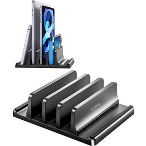 Vaydeer 3-Slot Vertical Laptop Stand Made of Premium ABS Plastics 5 in 1 Design Space-Saving Adjustable Desk Organizer for All MacBook/Chromebook/Surface (Black)