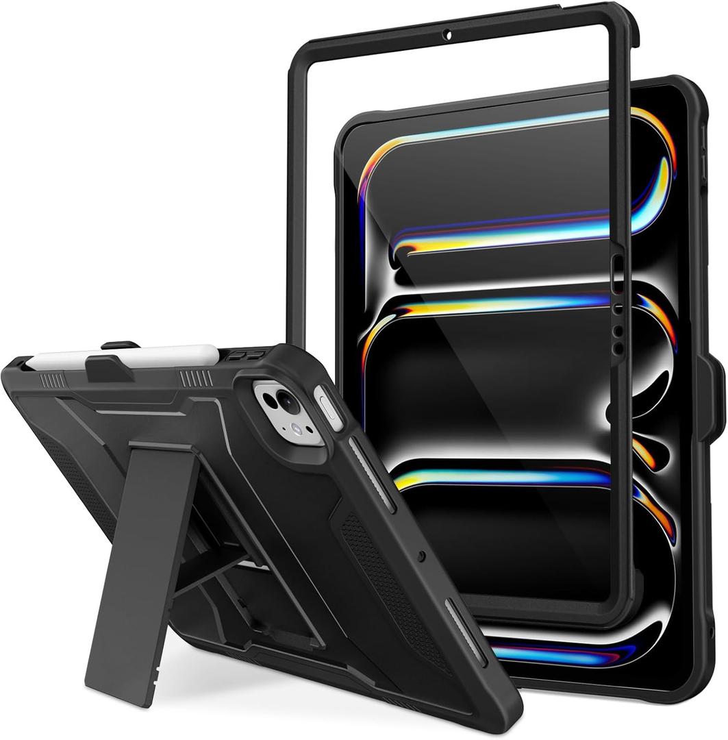 DTTO for iPad Pro 11-inch Case (M5/M4) 2025/2024, with Built-in Screen Protector and Kickstand, Protective Rugged Shockproof Cover, Black