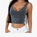 Womens Workout Tank Tops Seamless Vintage U-Neck Ribbed Slim Fit Short Top Sports Bra Yoga Tops, Size S, Black