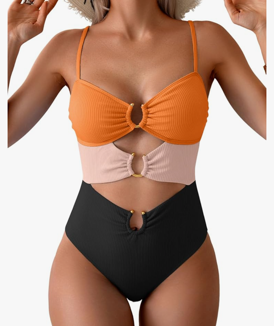 Eomenie One Piece Swimsuit for Women Ring Linked Monokini Sexy Bathing Suit Cutout Swim Suit S