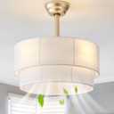 20" Boho Ceiling Fans with Lights, Fabric Fandelier Chandelier Ceiling Fan with Light Remote Control, Caged with 6 Speeds for Bedroom, Nursery(White)